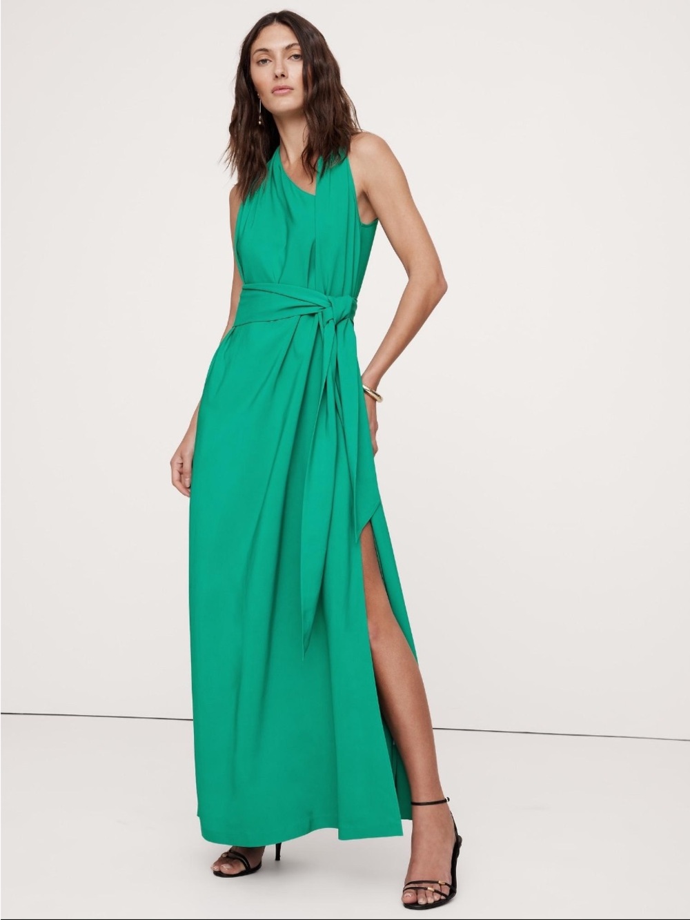 Banana Republic Emerald Green Sleeveless Wrap Maxi Dress